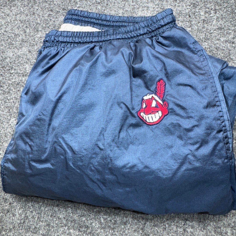 Vintage Cleveland Indians Pants Mens XL Blue Chief Wahoo Wind Pro Player MLB 90s